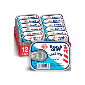 Beach Cliff Sardines in Water, 3.75 oz Can (Pack of 12) - Wild Caught Sardines - 12g Protein per Serving - Gluten Free, Keto Friendly