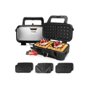3-in-1 Belgian Waffle Maker 1200W, Breakfast Sandwich Maker & Waffle Iron