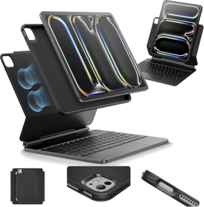 Magic-Keyboard Compatible Case for iPad Pro-13 inch M4 2024, Cover with Apple Pencil Holder for Smart MagicKeyboard Folio Slim Durability, with Durable Leather Surface, (Keyboard Not Included), Black