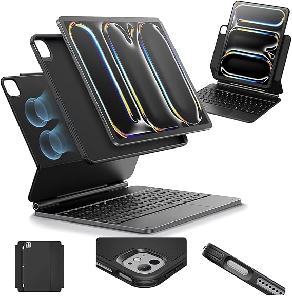 Magic-Keyboard Compatible Case for iPad Pro-13 inch M4 2024, Cover with Apple Pencil Holder for Smart MagicKeyboard Folio Slim Durability, with Durable Leather Surface, (Keyboard Not Included), Black