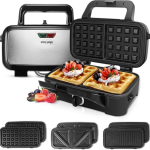 3-in-1 Belgian Waffle Maker 1200W, Breakfast Sandwich Maker & Waffle Iron with Removable Nonstick Plates, 5-Gear Temperature Control, Cool Touch Handle, Easy to Clean for Family Breakfast