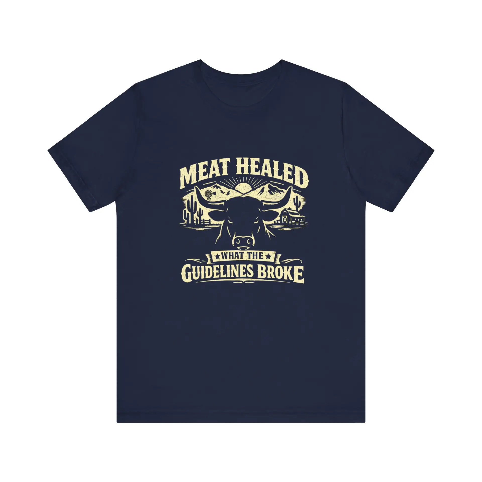 Meat Healed Tee — "What the Guidelines Broke" Vintage Bull Graphic T-Shirt