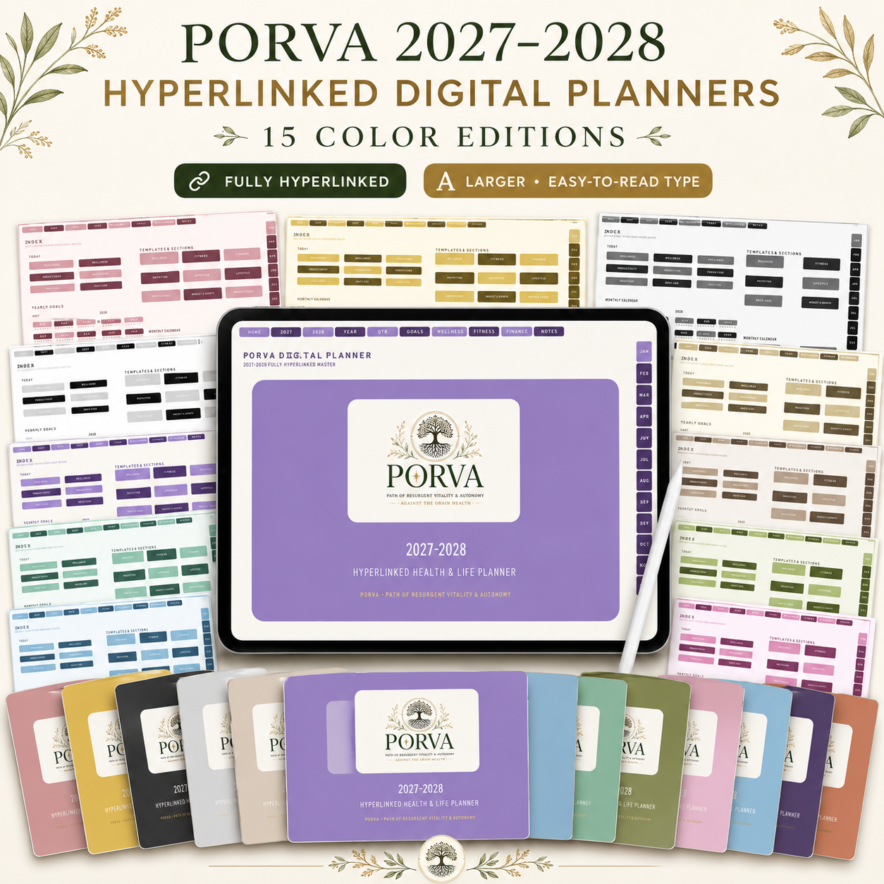 PORVA 2027–2028 Hyperlinked Digital Planner — BLUSH